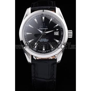 Omega Swiss Seamaster Railmaster Black Strap Black Striped Dial Replica