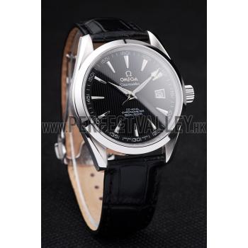 Omega Swiss Seamaster Railmaster Black Strap Black Striped Dial Replica