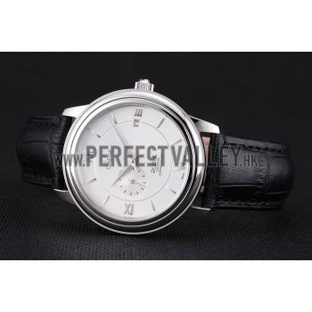 Cheap Omega De Ville Prstige Co-Axial White Dial Silver Case Black Leather Strap Roman Numeral