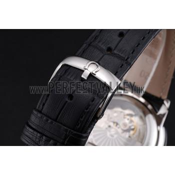 Cheap Omega De Ville Prstige Co-Axial White Dial Silver Case Black Leather Strap Roman Numeral