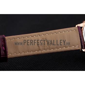 Omega De Ville Prestige Small Seconds White Dial Diamond Bezel Rose Gold Case Purple Leather Strap