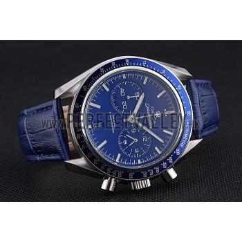 Omega Speedmaster Blue Dial Stainless Steel Case Blue Leather Strap  622808