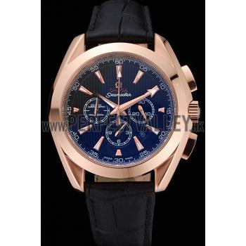 Omega Seamaster Aqua Terra Chronograph Black Dial Gold Case Black Leather Bracelet   622532