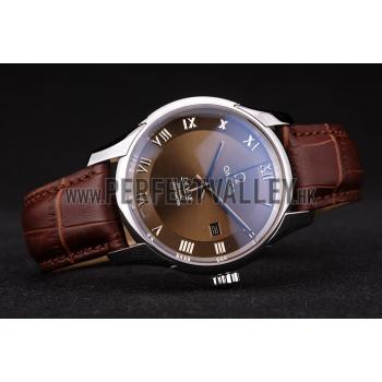 Replica Omega Swiss DeVille Stainless Steel Bezel Brown Leather Strap 7619