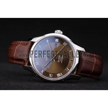 Replica Omega Swiss DeVille Stainless Steel Bezel Brown Leather Strap 7619