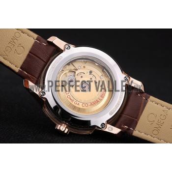 Replica Omega Swiss DeVille Stainless Steel Bezel Brown Leather Strap 7619