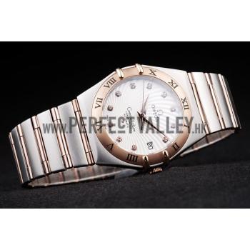 Omega Swiss Constellation Jewelry Rose Gold Case Radial Emblem White Dial