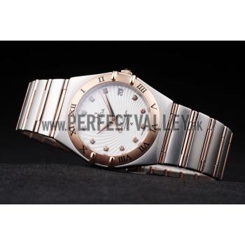 Omega Swiss Constellation Jewelry Rose Gold Case Radial Emblem White Dial