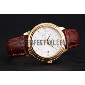 Omega De Ville Prestige Co-Axial White Dial Gold Case Brown Leather Strap Roman Numeral