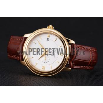 Omega De Ville Prestige Co-Axial White Dial Gold Case Brown Leather Strap Roman Numeral