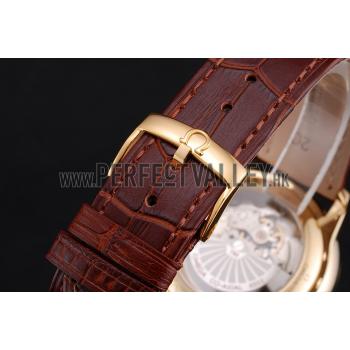 Omega De Ville Prestige Co-Axial White Dial Gold Case Brown Leather Strap Roman Numeral