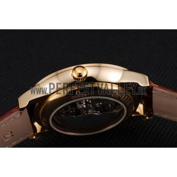 Omega De Ville Prestige Co-Axial White Dial Gold Case Brown Leather Strap Roman Numeral