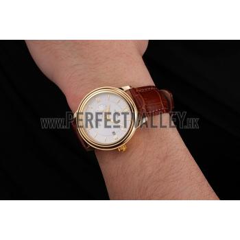 Omega De Ville Prestige Co-Axial White Dial Gold Case Brown Leather Strap Roman Numeral