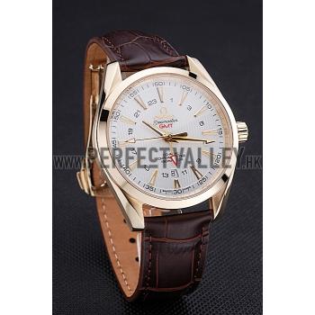 Omega Seamaster Planet Ocean GMT White Dial Gold Case Brown Leather Band  622399