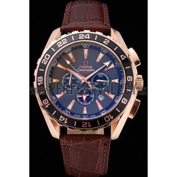 Omega Seamaster Aqua Terra Chrono GMT Teak-Grey Dial Brown Leather Bracelet  622536