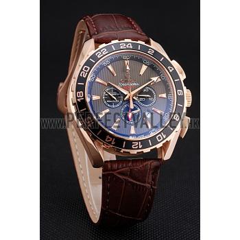 Omega Seamaster Aqua Terra Chrono GMT Teak-Grey Dial Brown Leather Bracelet  622536