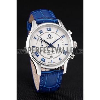 Omega DeVille Silver Bezel with White Dial and Blue Leather Strap  621568