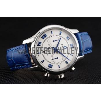 Omega DeVille Silver Bezel with White Dial and Blue Leather Strap  621568