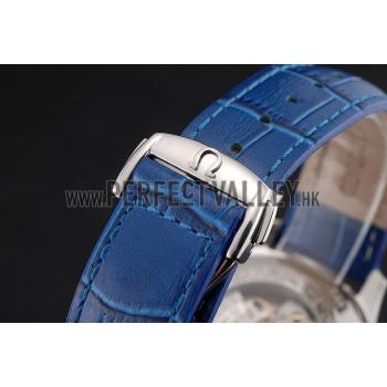 Omega DeVille Silver Bezel with White Dial and Blue Leather Strap  621568