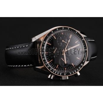 Replica Swiss Omega Speedmaster Professional Black Dial Gold Accents Black Leather Bracelet 1453937