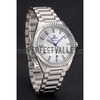 Omega Globemaster Silver Dial Blue Hands Stainless Steel Case And Bracelet