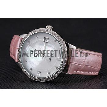 Cheap Omega DeVille Prestige Co-Axial Diamond Silver Case Mother-Of-Pearl Dial Pink Leather Strap