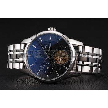 Omega De Ville Moonphase Tourbillon Black Dial Stainless Steel Case Two Tone Black Steel Bracelet