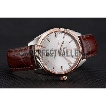 Omega Globemaster Silver Dial Rose Gold Bezel Stainless Steel Case Brown Leather Strap Replica