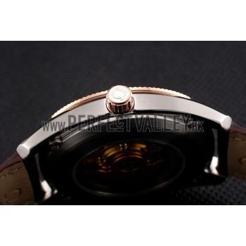 Omega Globemaster Silver Dial Rose Gold Bezel Stainless Steel Case Brown Leather Strap Replica