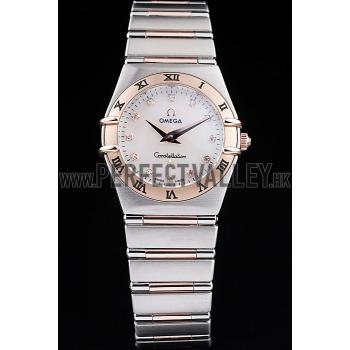 Omega Swiss Constellation Jewelry Rose Gold Case White Dial  98120