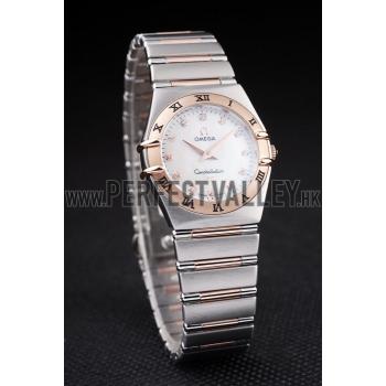 Omega Swiss Constellation Jewelry Rose Gold Case White Dial  98120