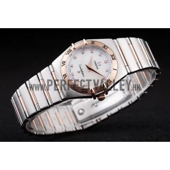 Omega Swiss Constellation Jewelry Rose Gold Case White Dial  98120