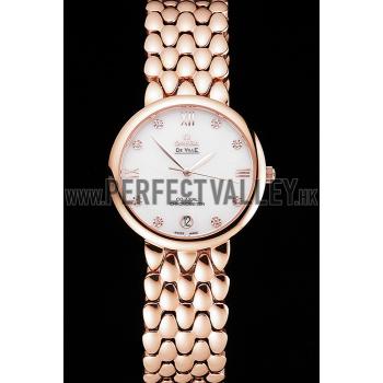 Omega De Ville Prestige White Dial With Diamonds Rose Gold Case And Bracelet Replica