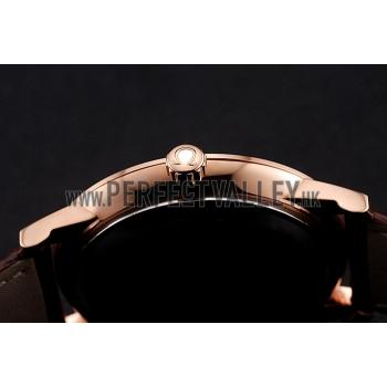 Omega De Ville Prestige White Dial Rose Gold Case Brown Leather Strap