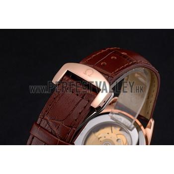 Omega Tresor Master Co-Axial White Dial Rose Gold Case Brown Leather Strap