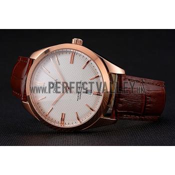 Omega Tresor Master Co-Axial White Dial Rose Gold Case Brown Leather Strap