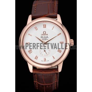 Omega DeVille Prestige Small Seconds White Dial Gold Case Brown Leather Bracelet  622603