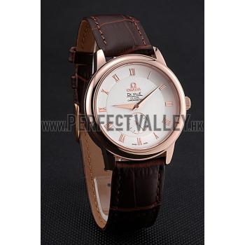 Omega DeVille Prestige Small Seconds White Dial Gold Case Brown Leather Bracelet  622603