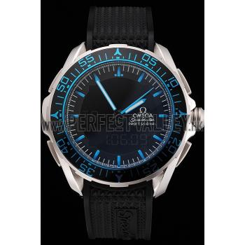 Omega Speedmaster Skywalker X-33 Black Dial Blue On Black Bezel Stainless Steel Black Rubber Strap Replica