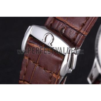 Omega DeVille Silver Bezel with Black Dial and Brown Leather Strap  621567