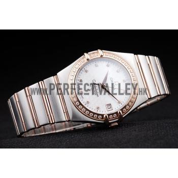 Omega Swiss Constellation Jewelry Diamond Case Omega Emblem White Dial  98111 Replica