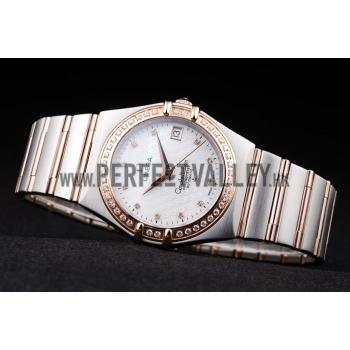 Omega Swiss Constellation Jewelry Diamond Case Omega Emblem White Dial  98111 Replica