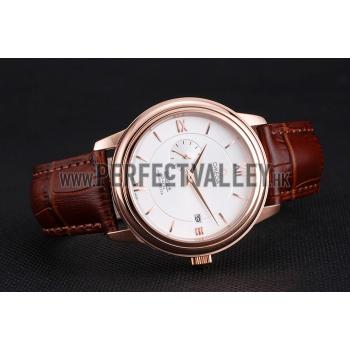 Omega De Ville Prestige Co-Axial White Dial Rose Gold Case Brown Leather Strap Roman Numeral Replica