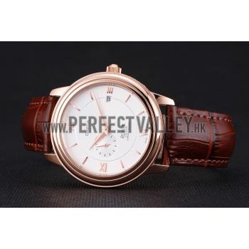 Omega De Ville Prestige Co-Axial White Dial Rose Gold Case Brown Leather Strap Roman Numeral Replica