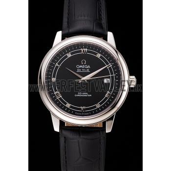 Omega De Ville Prestige Black Dial Stainless Steel Case Black Leather Strap