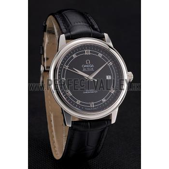 Omega De Ville Prestige Black Dial Stainless Steel Case Black Leather Strap