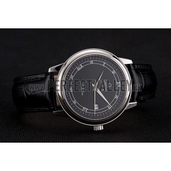 Omega De Ville Prestige Black Dial Stainless Steel Case Black Leather Strap