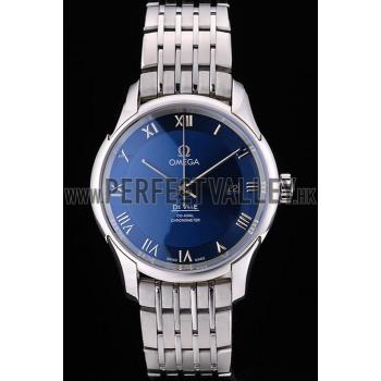 Omega Swiss DeVille Stainless Steel Bezel Roman Numbers Blue Dial 7612