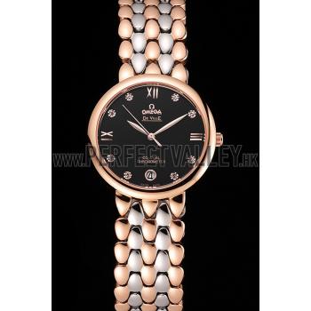 Omega De Ville Prestige Dark Grey Dial With Diamonds Rose Gold Case Two Tone Bracelet