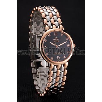 Omega De Ville Prestige Dark Grey Dial With Diamonds Rose Gold Case Two Tone Bracelet